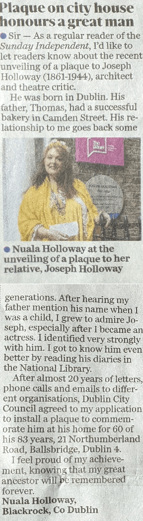 Joseph-Holloway-Plaque--Sunday-Independent-2023--Nuala-Holloway